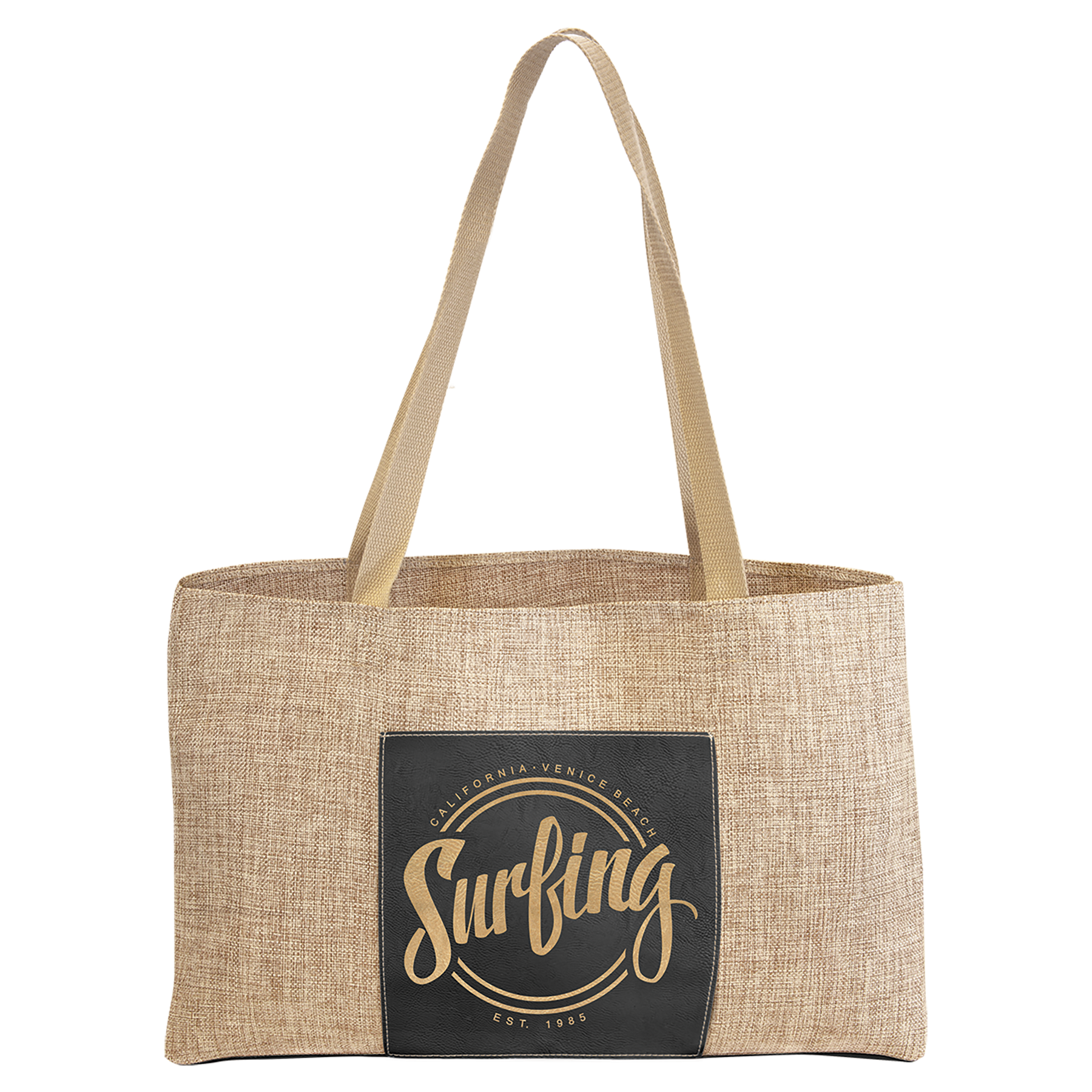 19" x 12" Burlap Bag with 5" Black/Gold Leatherette Gusset 1