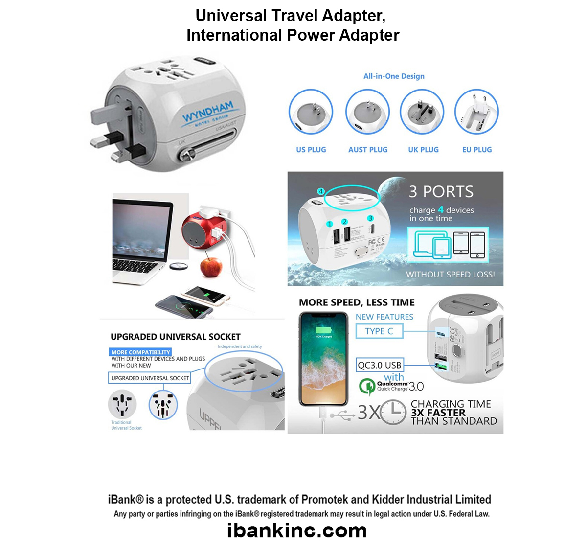 iBank ® Universal Travel Adapter, International Power Adapter 1