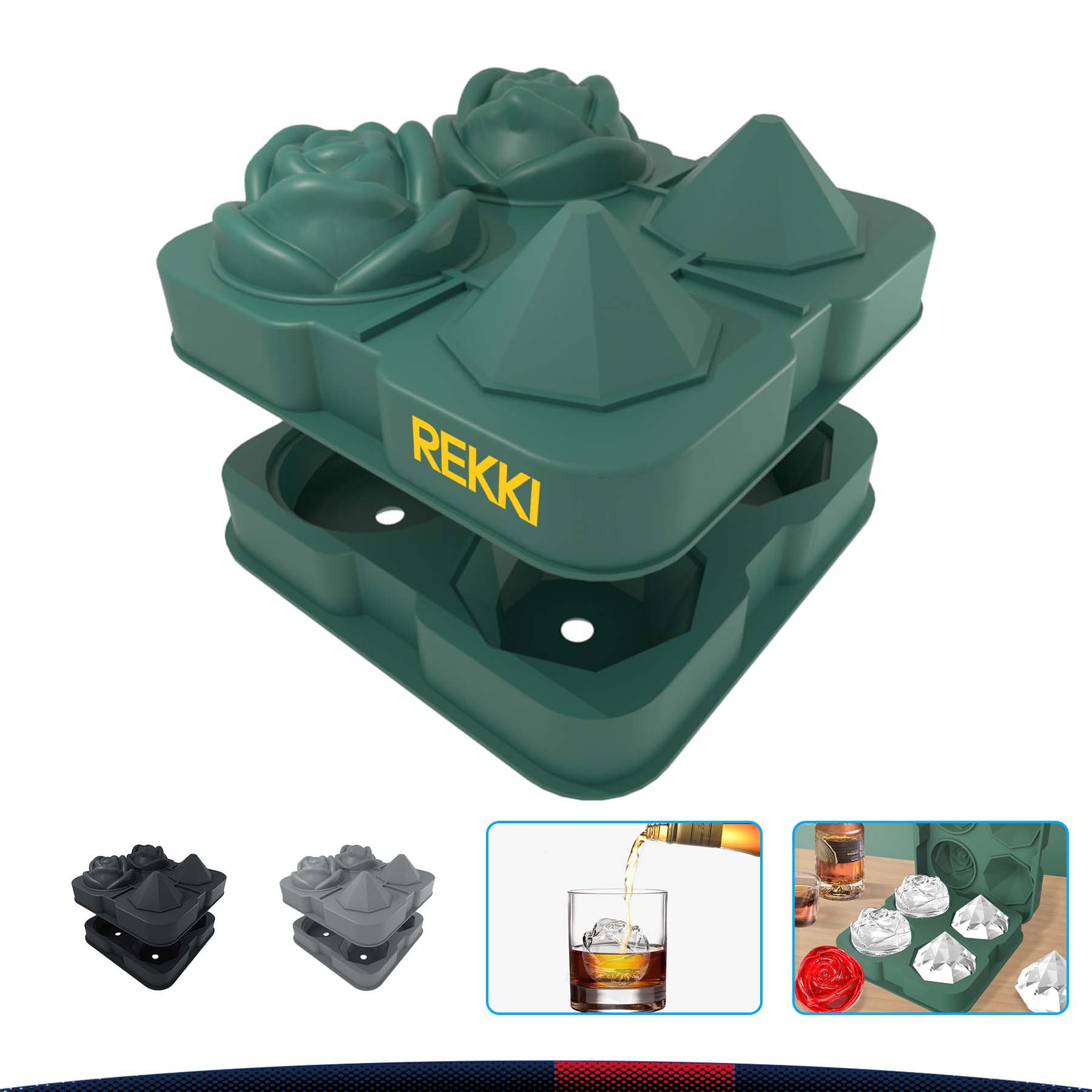 2 Roses & 2 Diamonds Ice Trays 3