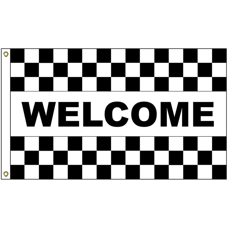 Welcome Black & White Checkered 3' x 5' Message Flag with Heading and Grommets 1