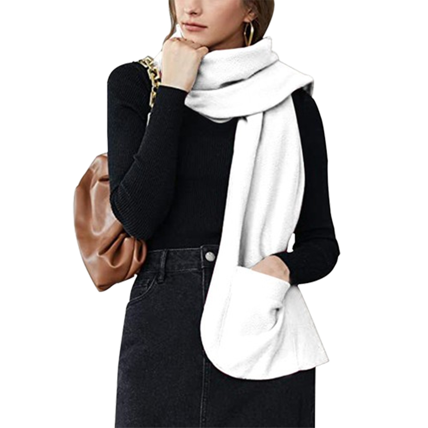 Single Layer Fleece Warm Scarf With Gloves 3