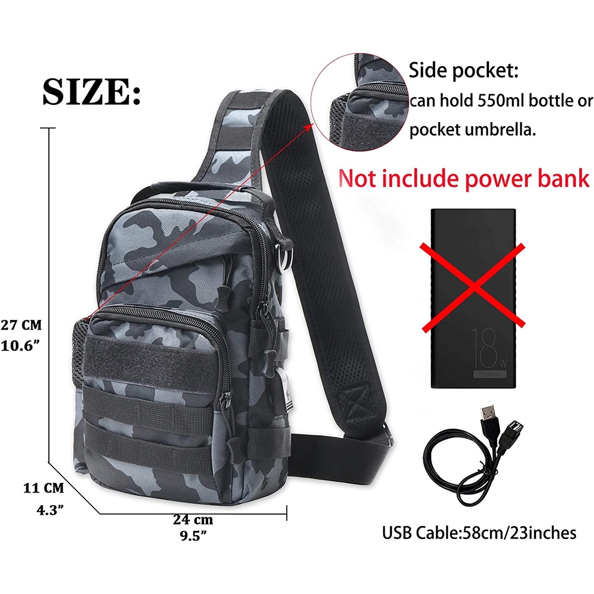 Tactical Molle Chest Bag with USB Charge Port 4