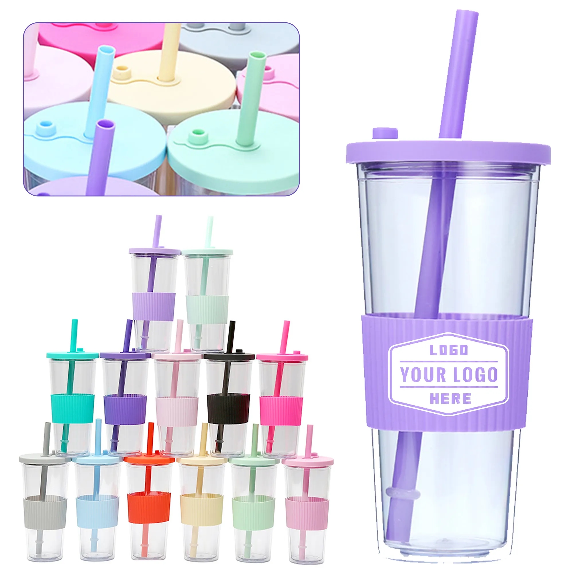 24oz Plastic Tumbler With Lid and Straw