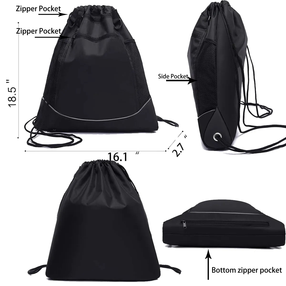 Waterproof Nylon Basketball Mesh Black Backpack Bag For Boys 3
