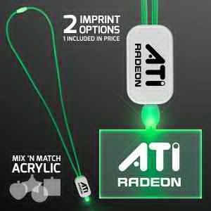 LED Green Lanyard with Acrylic Rectangle Pendant- 4