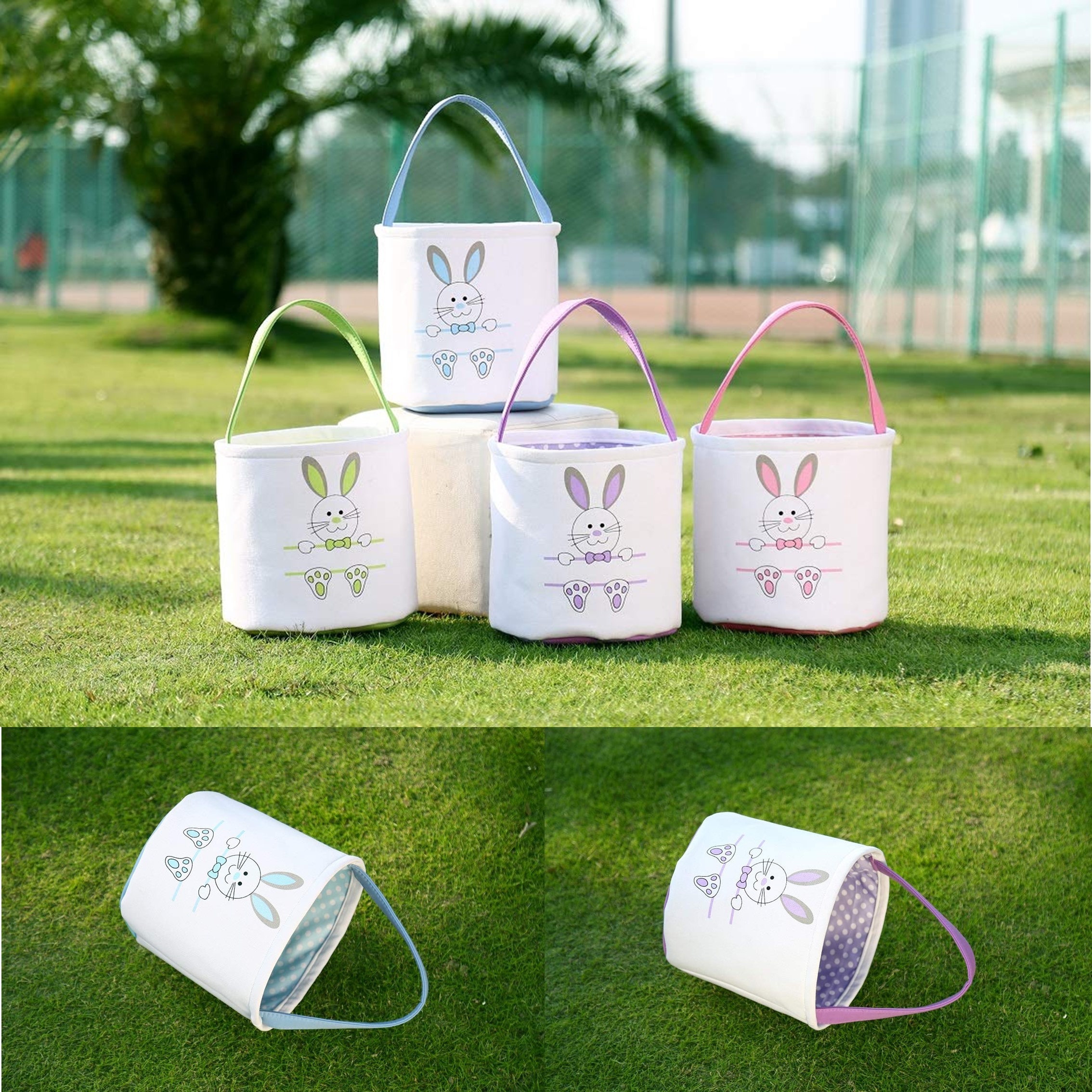 Lovely Canvas Fabric Easter Basket With Handle 2