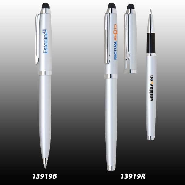 Satin Chrome Plated Brass Roller Ball Pen & Stylus 1