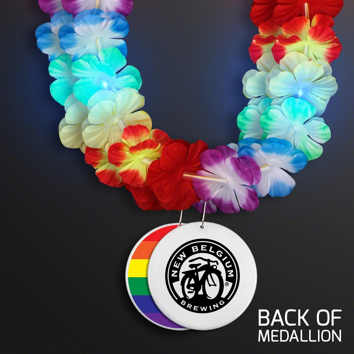 LED Rainbow Flower Lei Party Necklace with Medallion 3