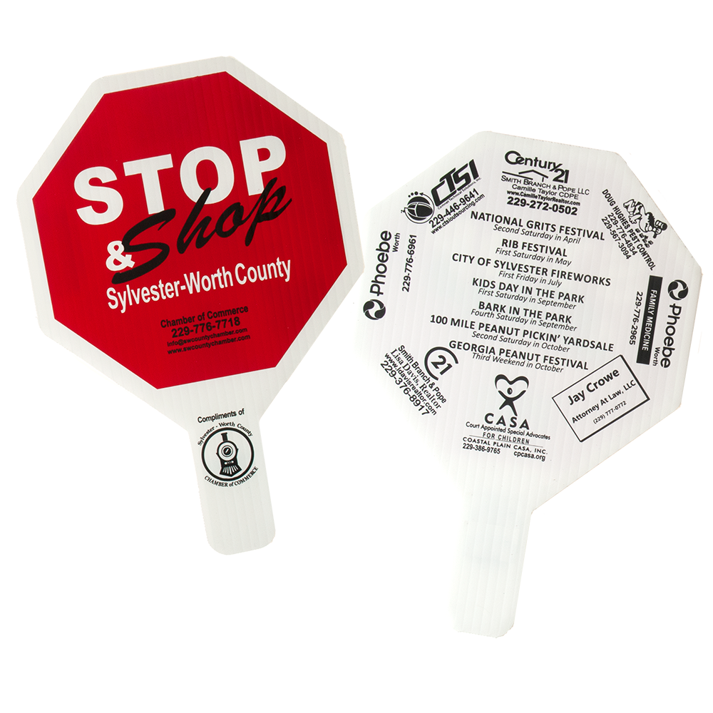 Stop Sign Shape Hand Fan, Screen Printed 12