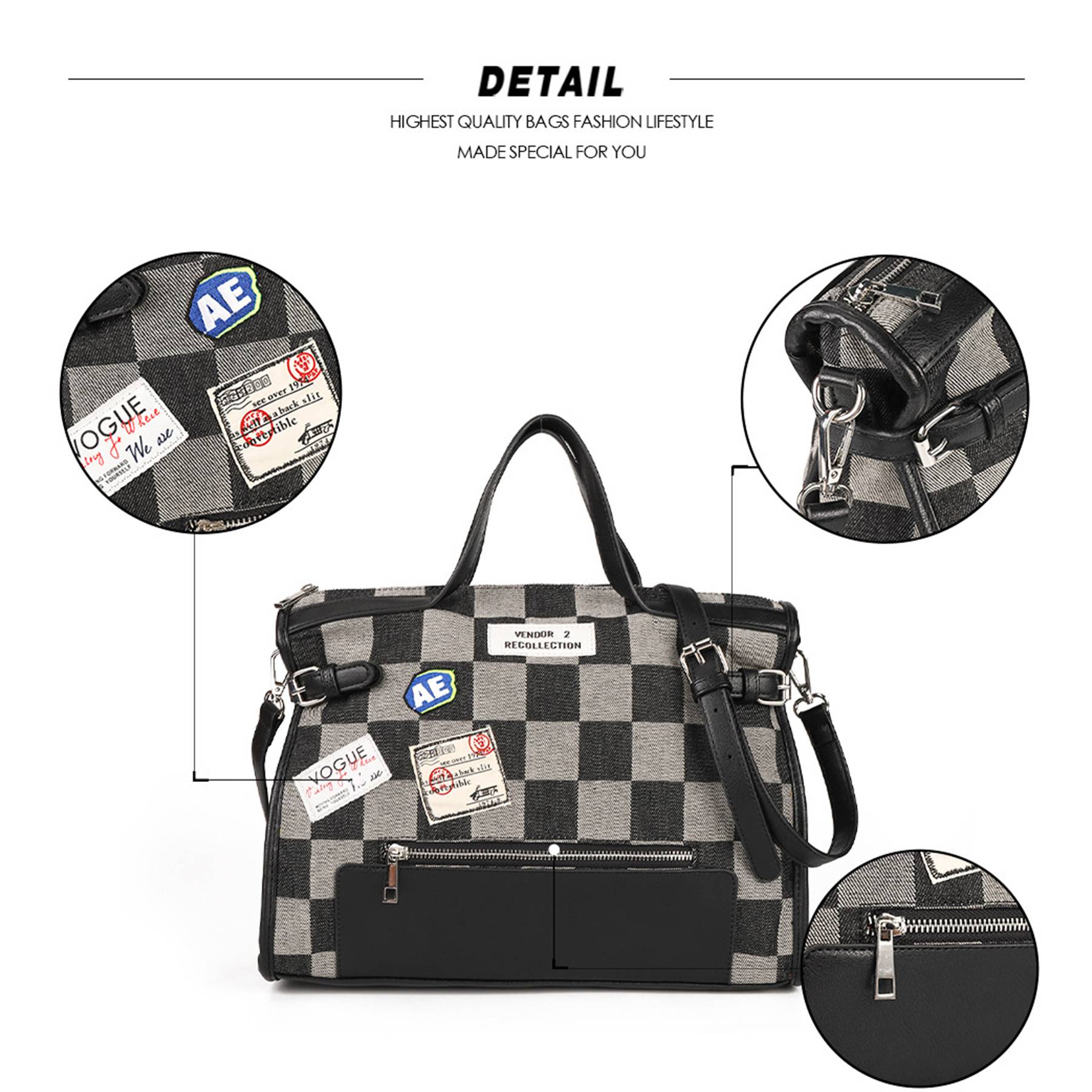 Canvas Street Trend Crossbody Bag for Women - Black/Blue 5