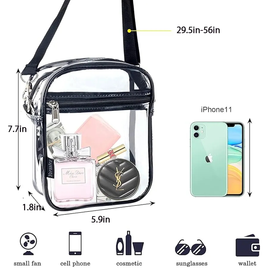 Clear Crossbody Bag with Zipper Closure and Adjustable Strap 5