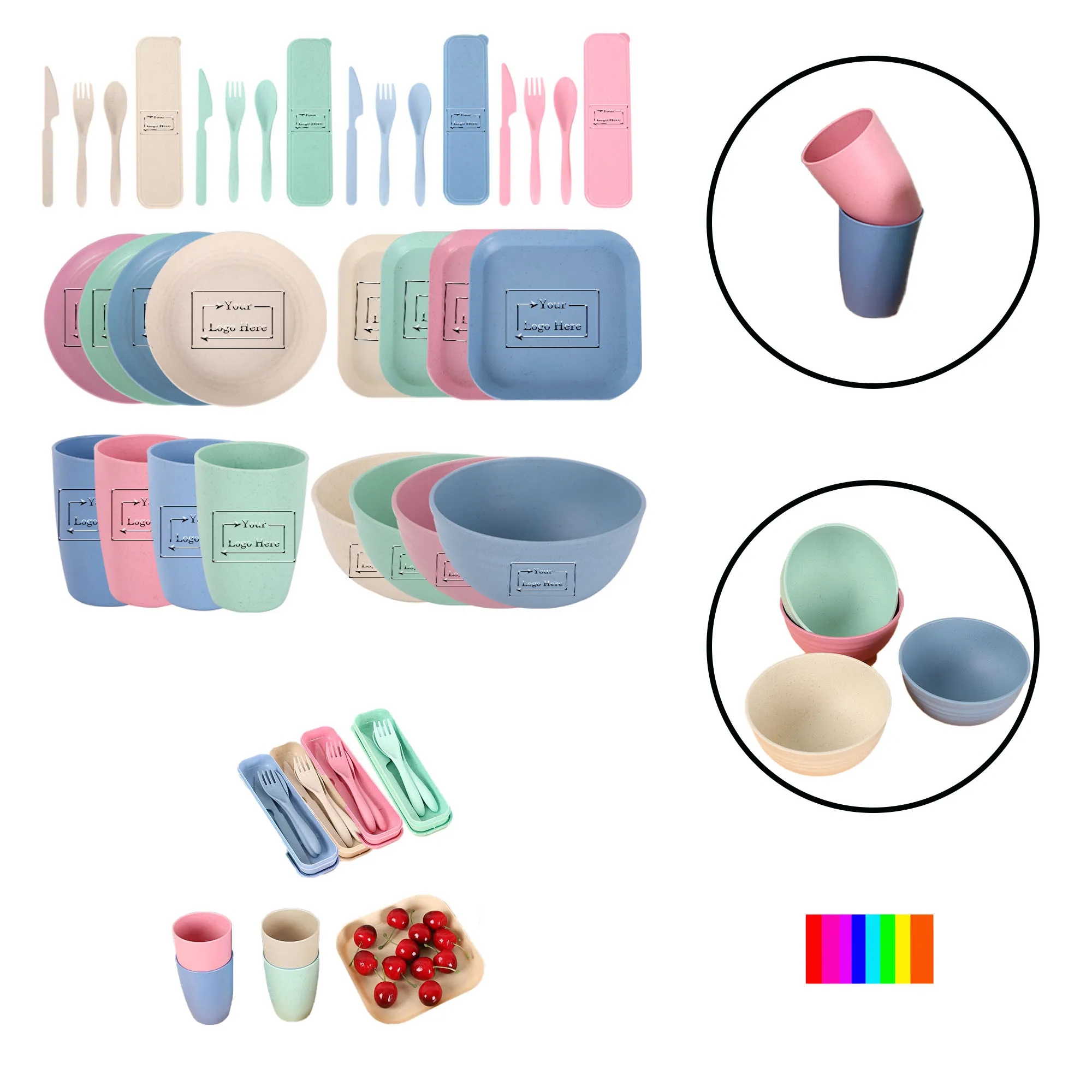 Laser Engraved Biodegradable 32 pcs Wheat Straw Dinnerware S