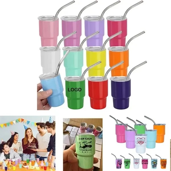 2 oz Mini Tumbler Stainless Wine cup With Straw 10