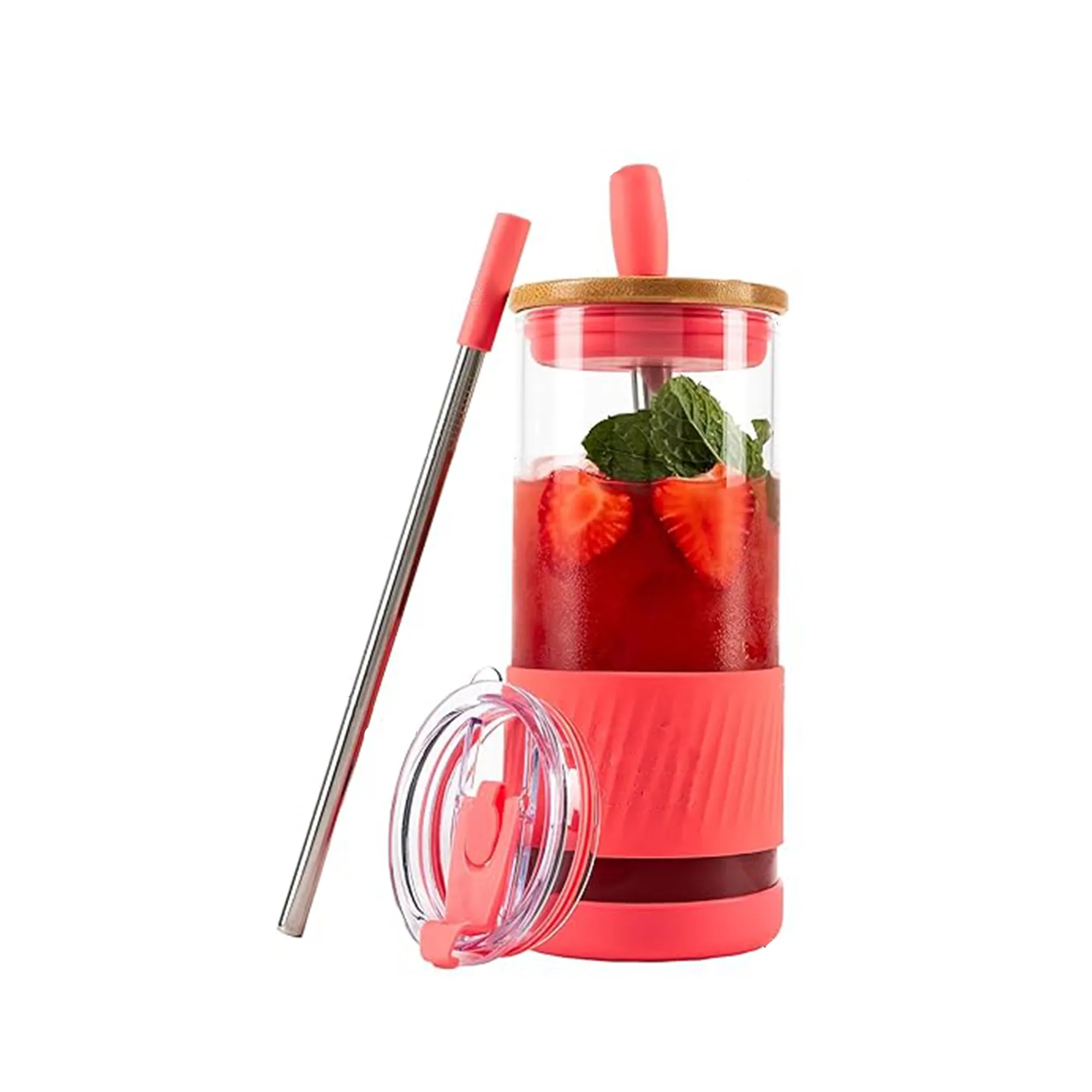 Glass Cups With Lids and Straws 8