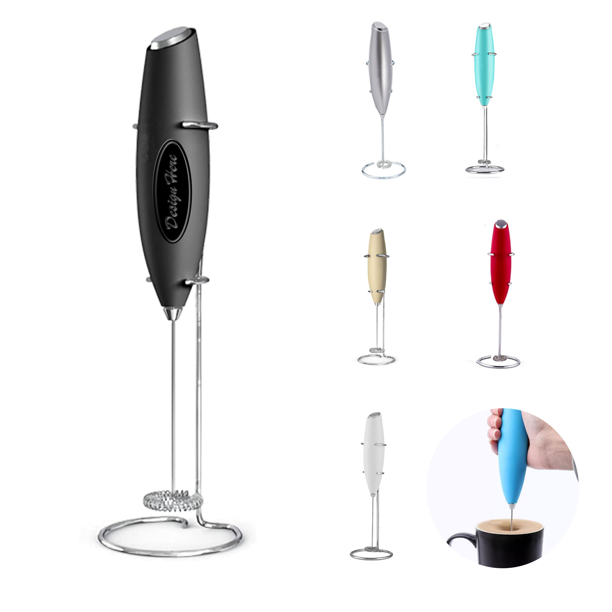 Stainless Steel Handheld Milk Frother with Stand for Drinks 4