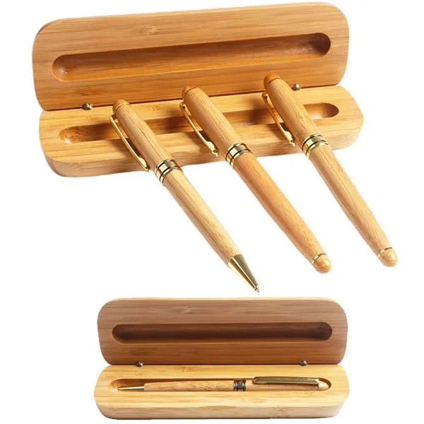 Engraved Bamboo Pen and Case Set 6