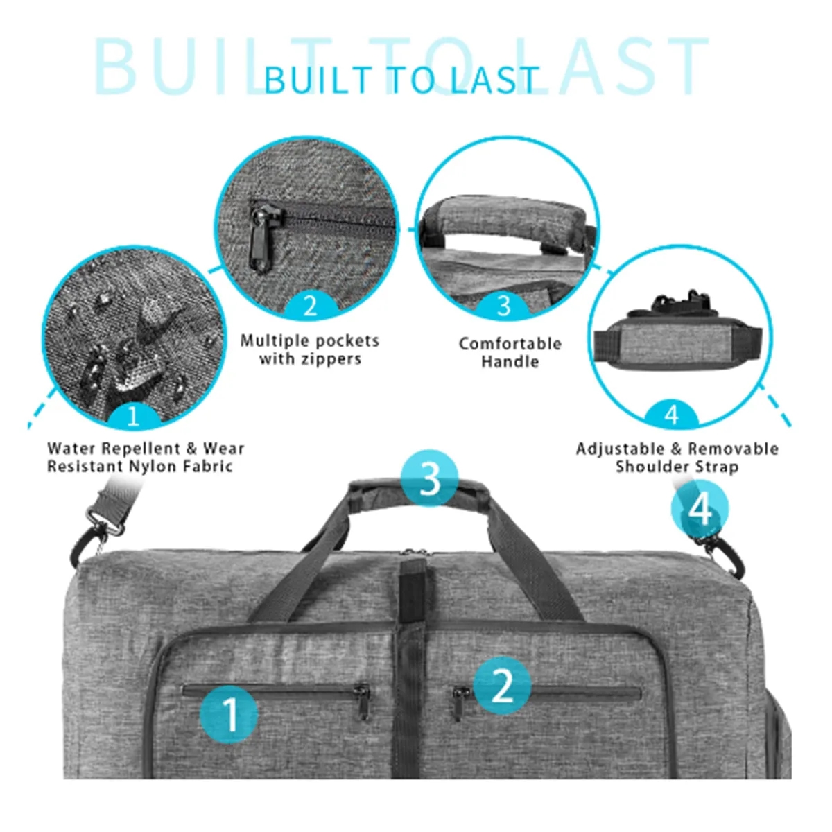 65L Duffle Bag with Shoes Compartment and Adjustable Strap 4