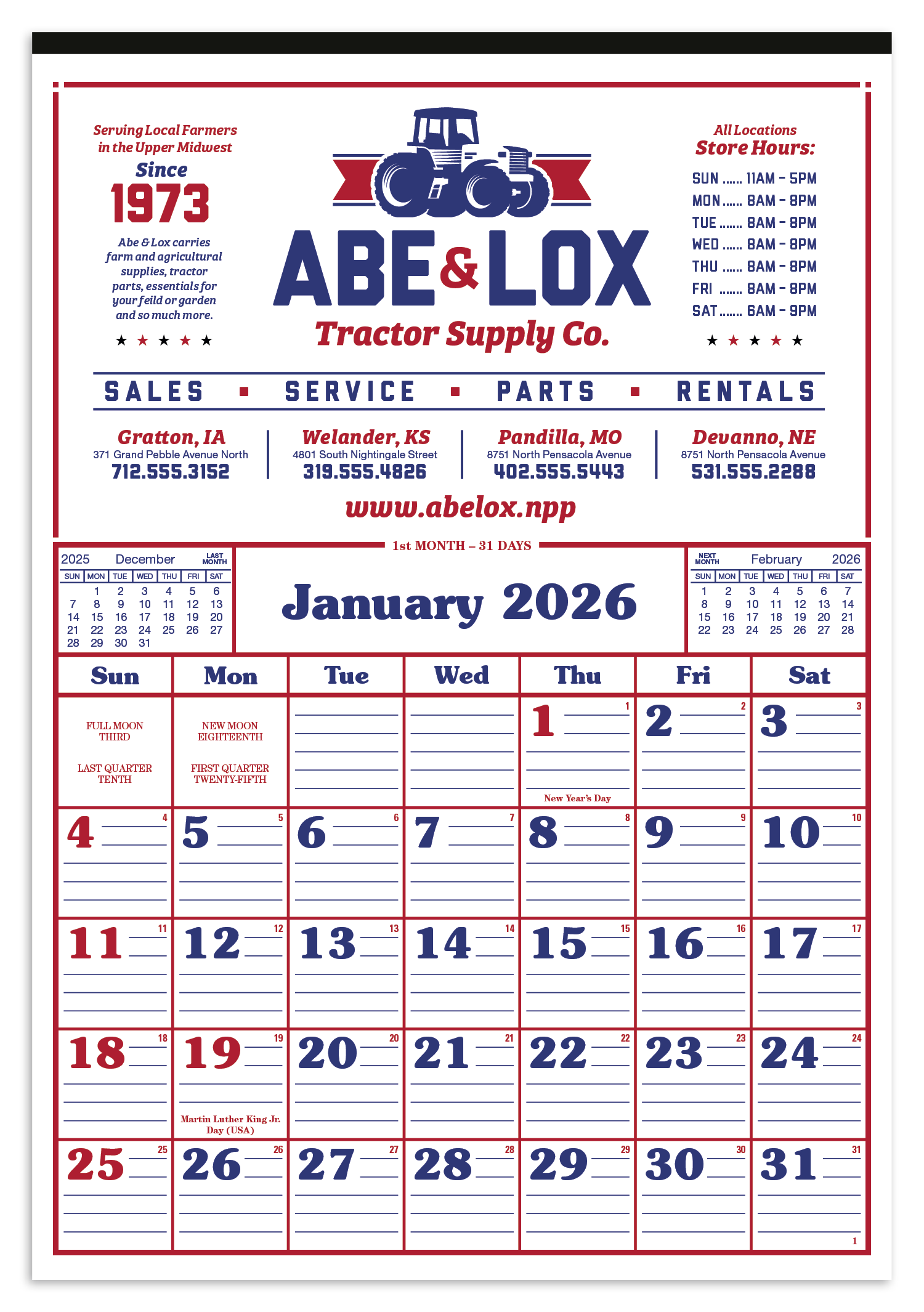 Skinner & Kennedy® Commercial 12-Sheet Calendar 2