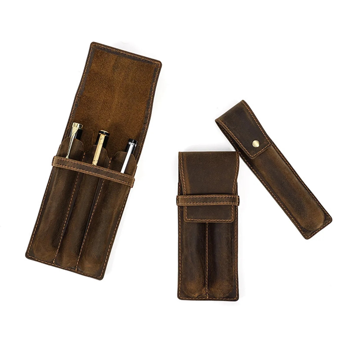 Genuine Leather Pen Case with Alloy Snap Buttom 10