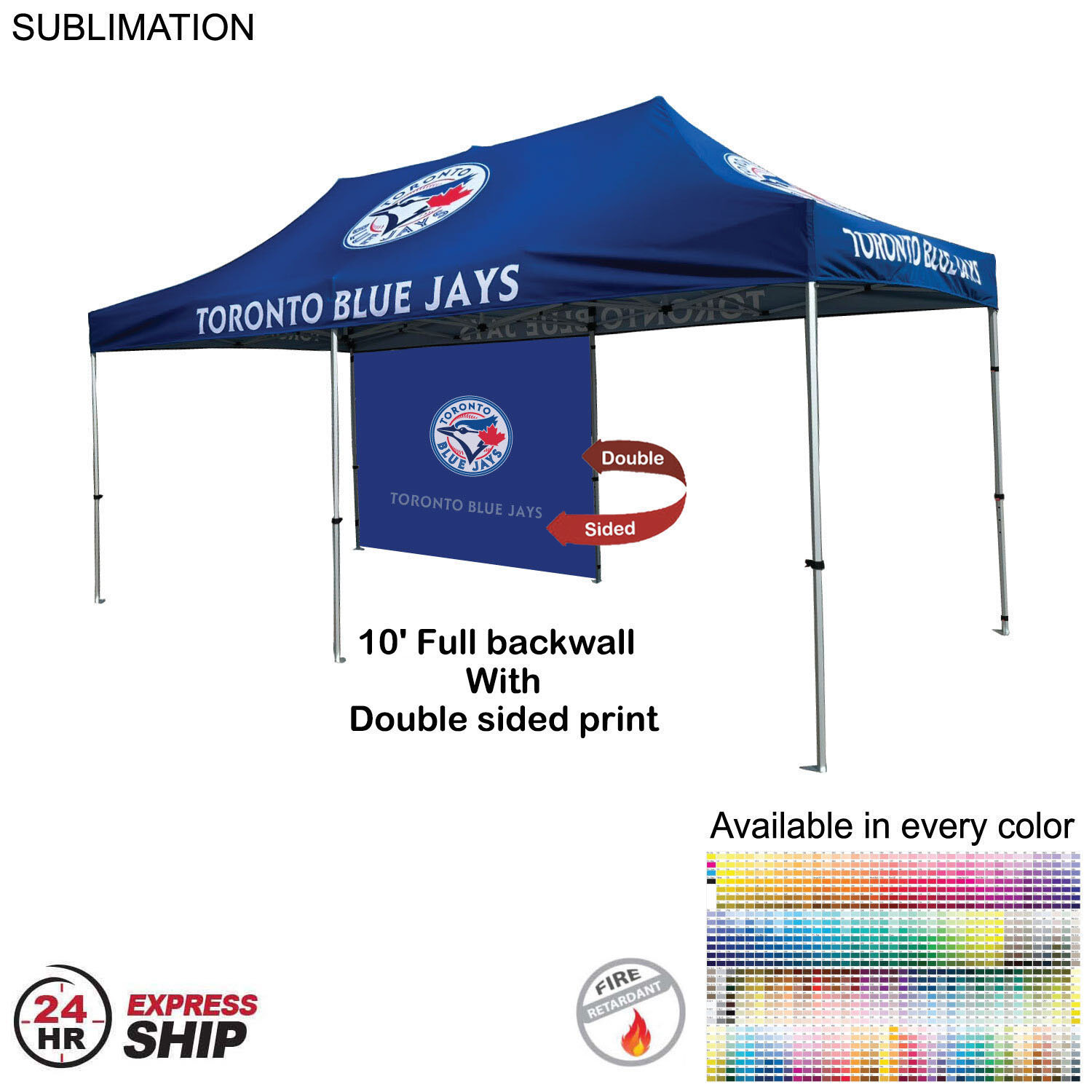 24 Hr Express Ship - 10' Back Wall for 10x20 Tent Kit, Sublimated, Double Sided Print 7