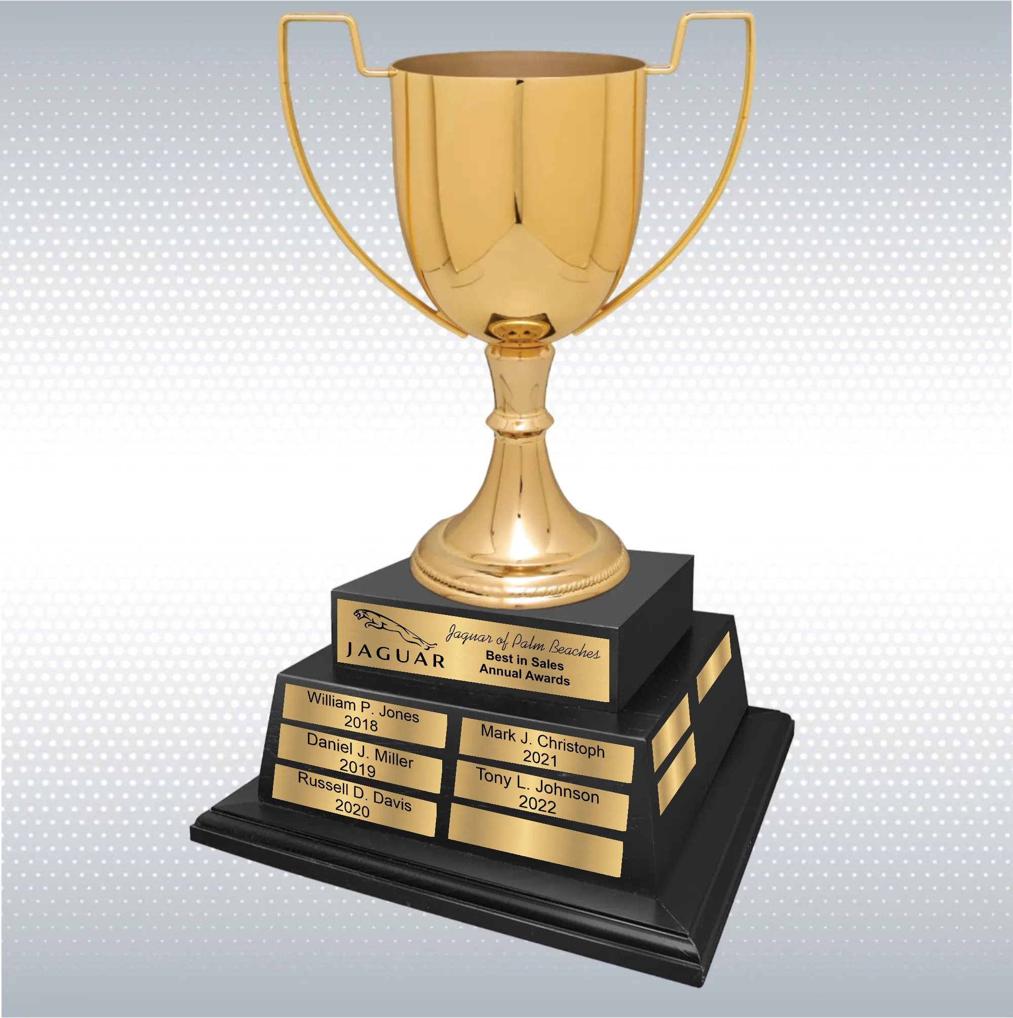 17" Completed Zinc Cup Perpetual Trophy On Black Wood Base 1