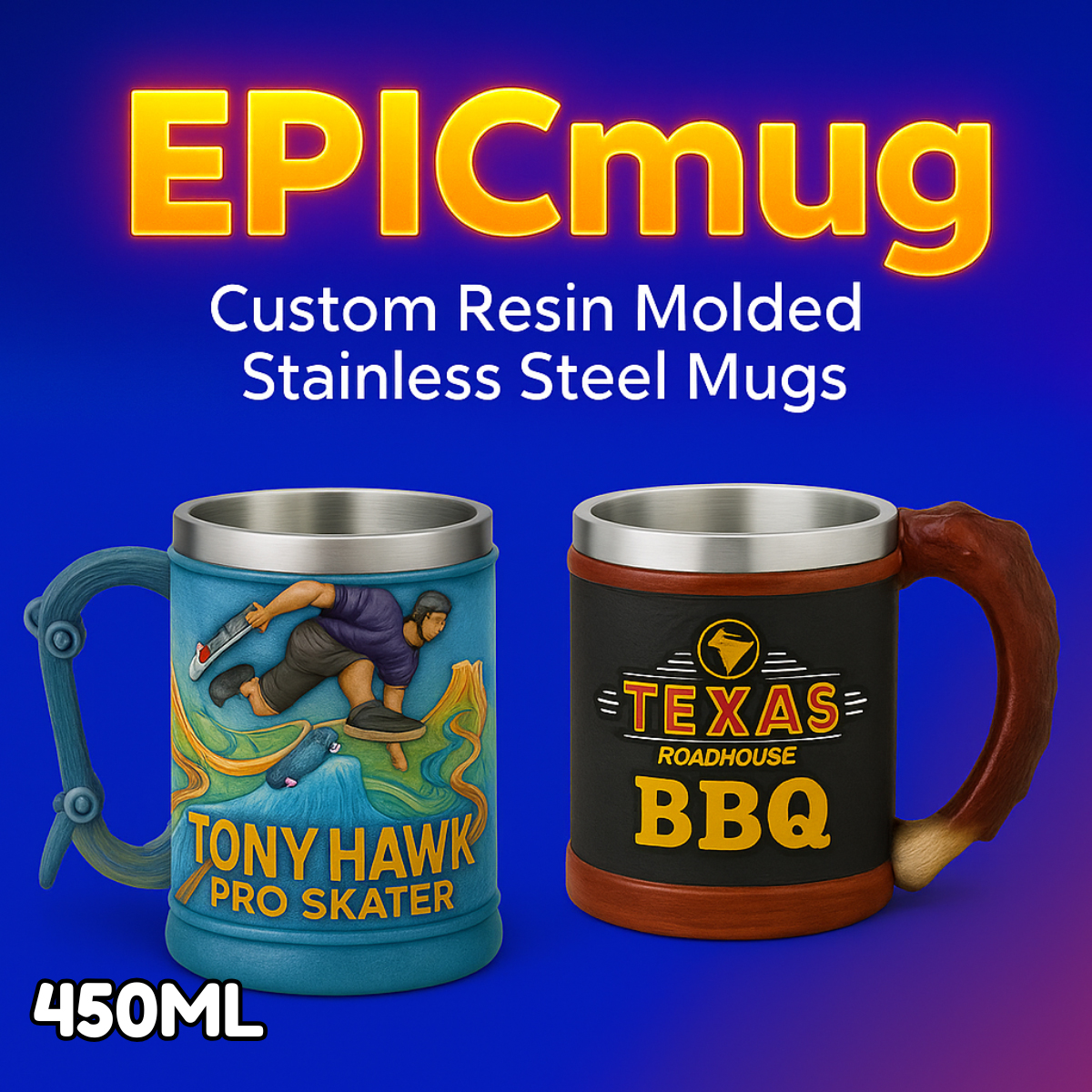 EpicMug Customizable Resin Molded Exterior Mug - Stainless Steel 450ML 26