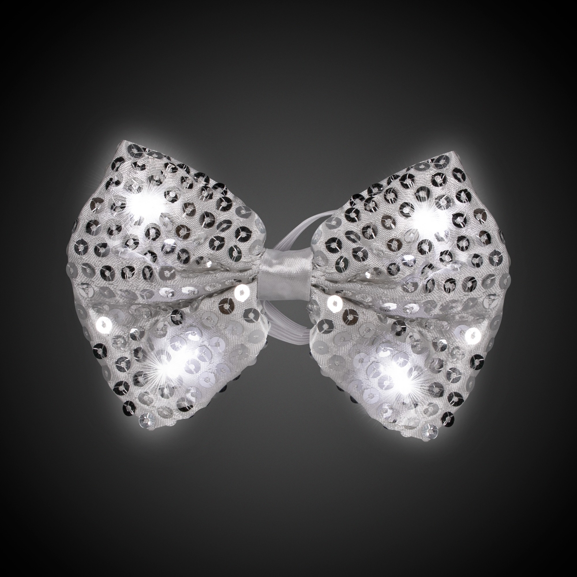 Silver Sequin Bow Tie with White LED's 2