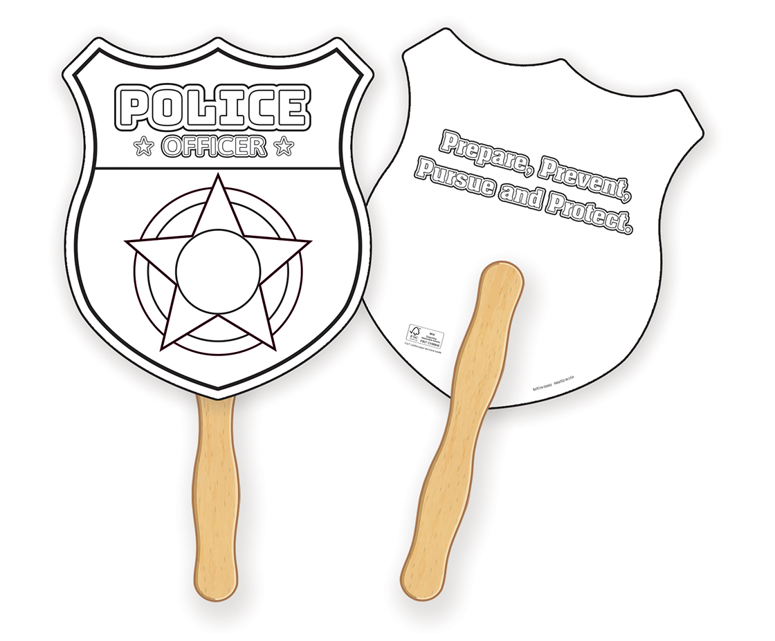 HAND FANS - Coloring Fan, Police Badge Shape 2