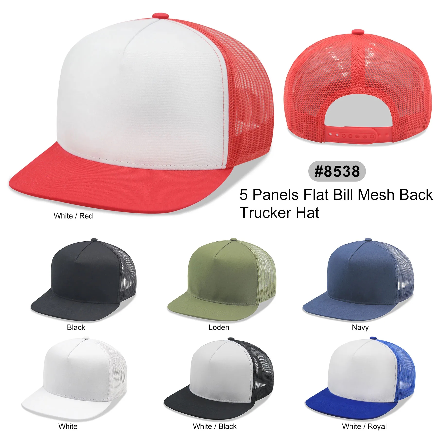 5 Panels Flat Bill Mesh Back Trucker Cap