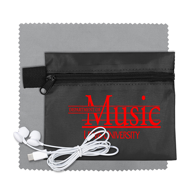 Mobile Tech Earbud Kit with Microfiber Cleaning Cloth In Zipper Pouch 8