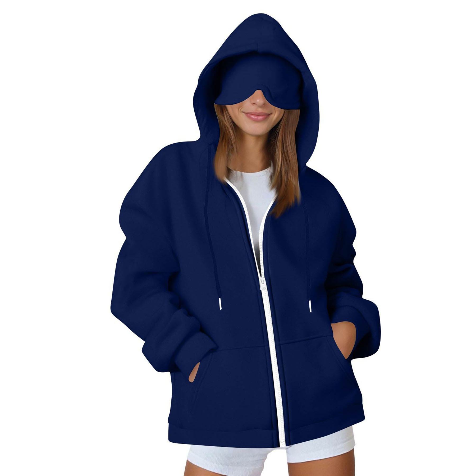 Womens Zippered Hoodie with Eye Mask 13