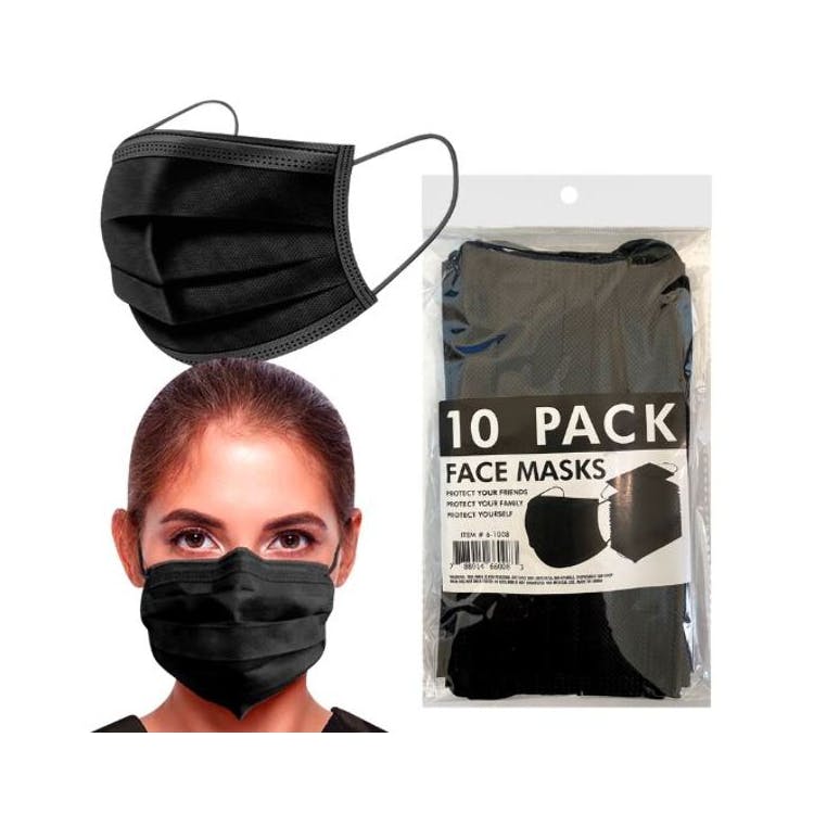 3 Ply Face Masks - Black 10 Pack 1