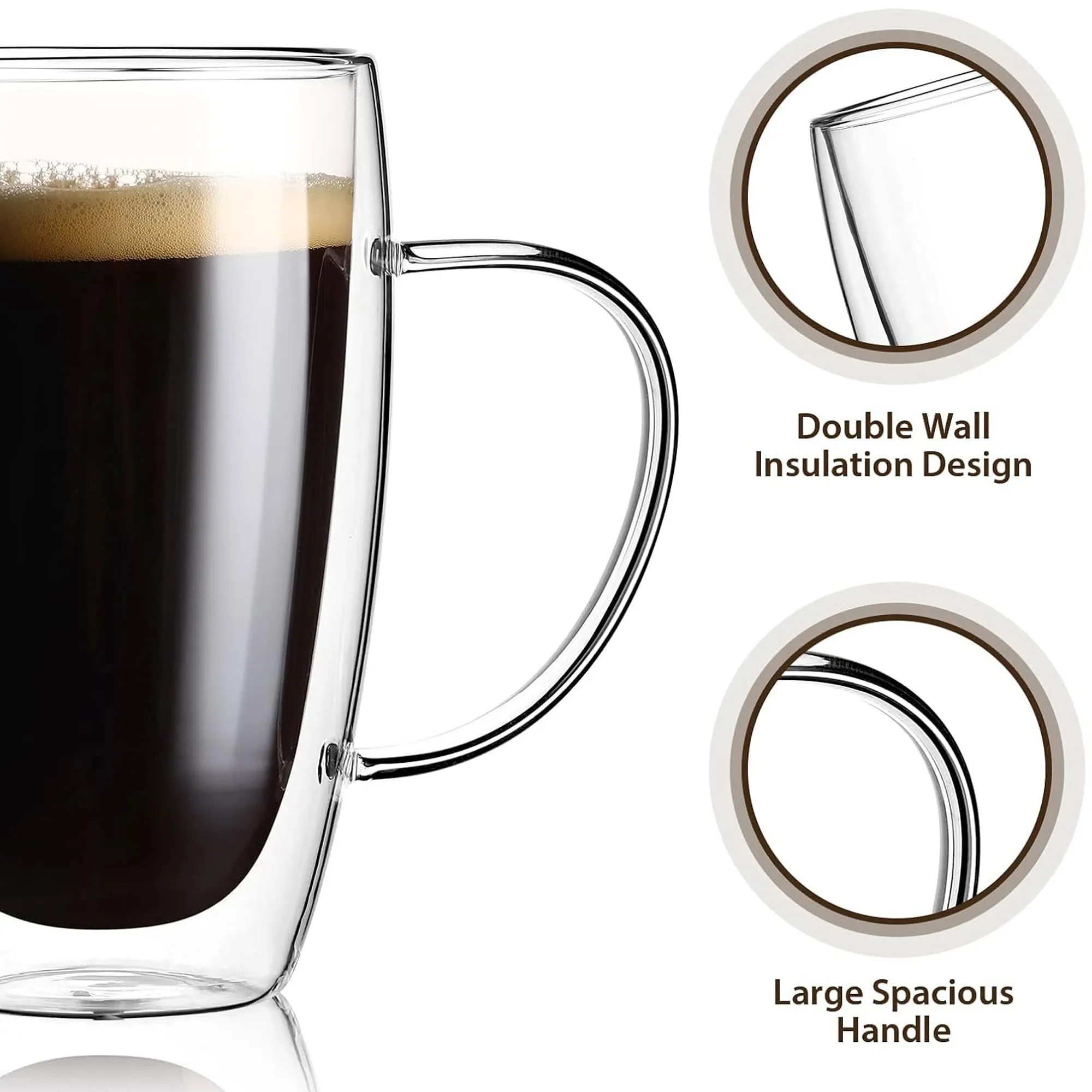 15 oz Double Walled Coffee Glass With Handle 3