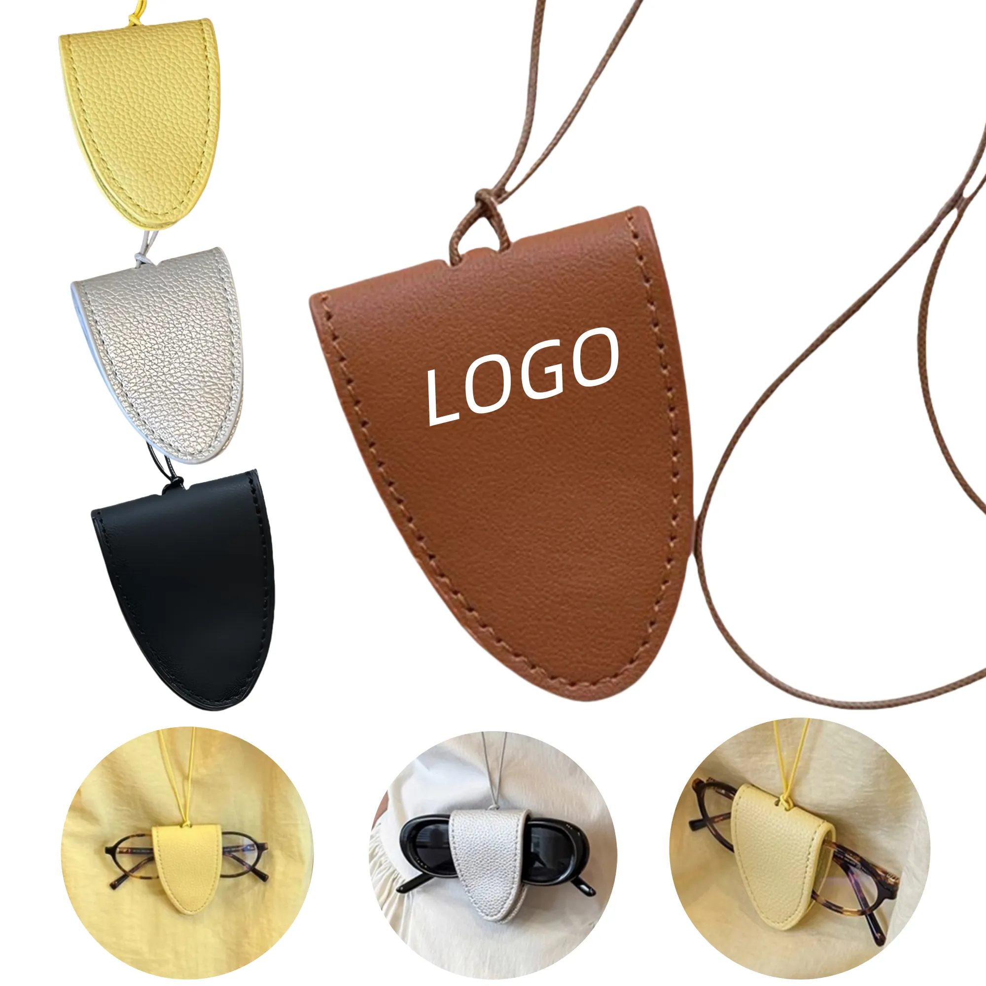 PU Leather Neck Hanging Magnetic Sunglasses Holder 5