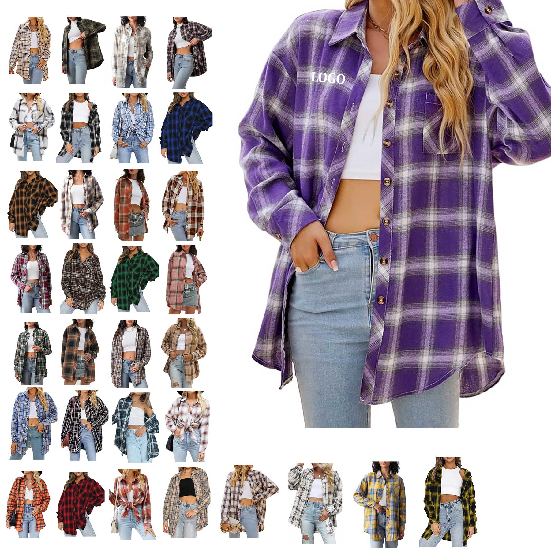 Women's Long Sleeved Plaid Shirt 18