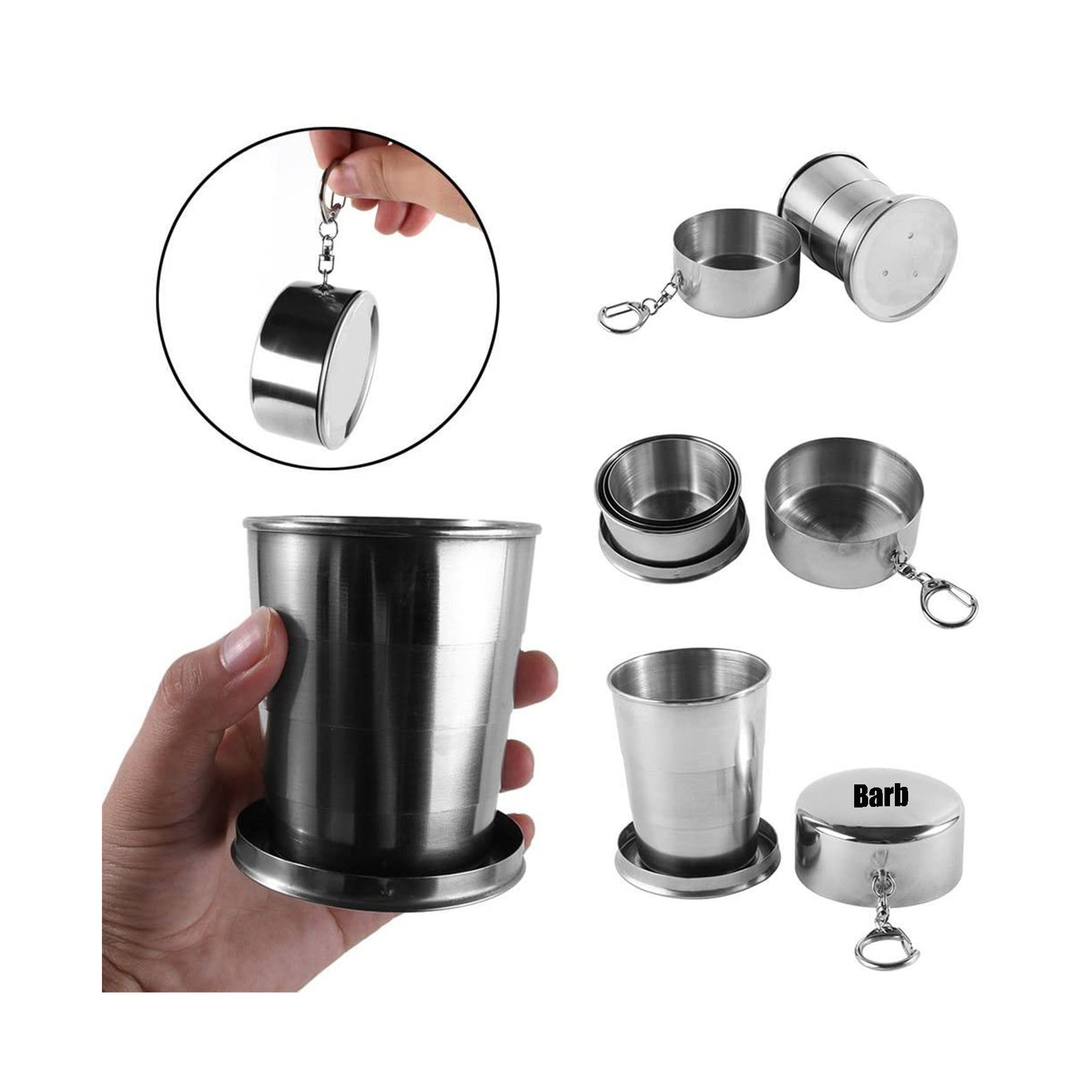75ml/2.5oz Stainless Steel Collapsible Cup with Keychain