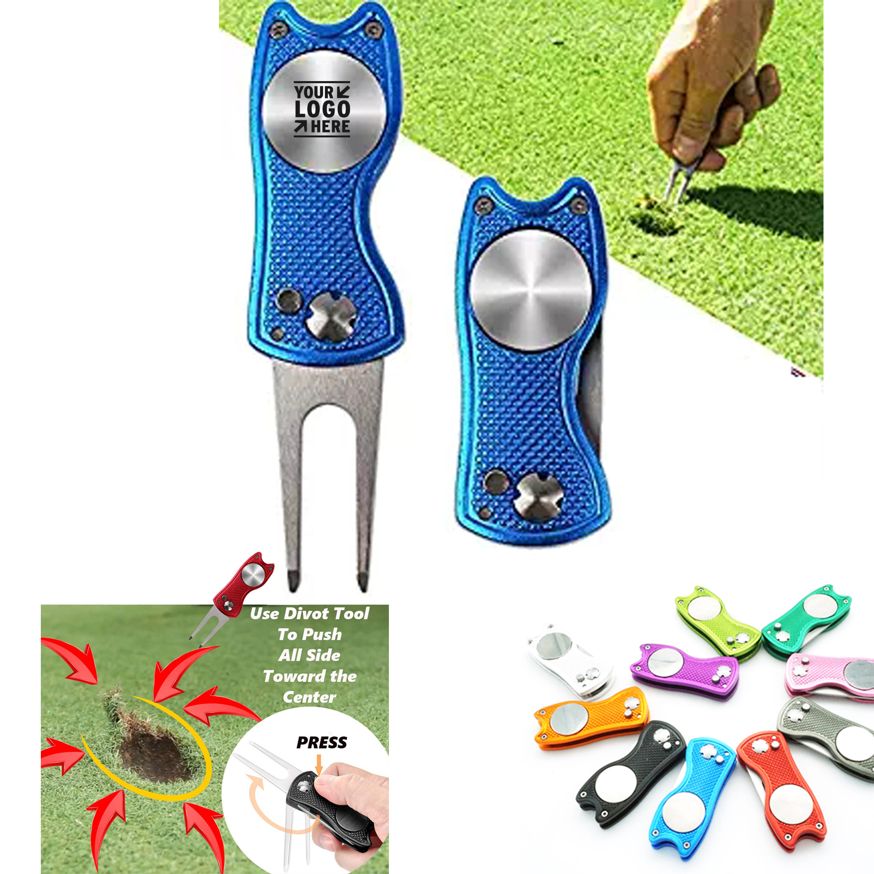 Golf Divot Repair Tool Detachable Golf Ball Marker Stainless Steel Switchblade
