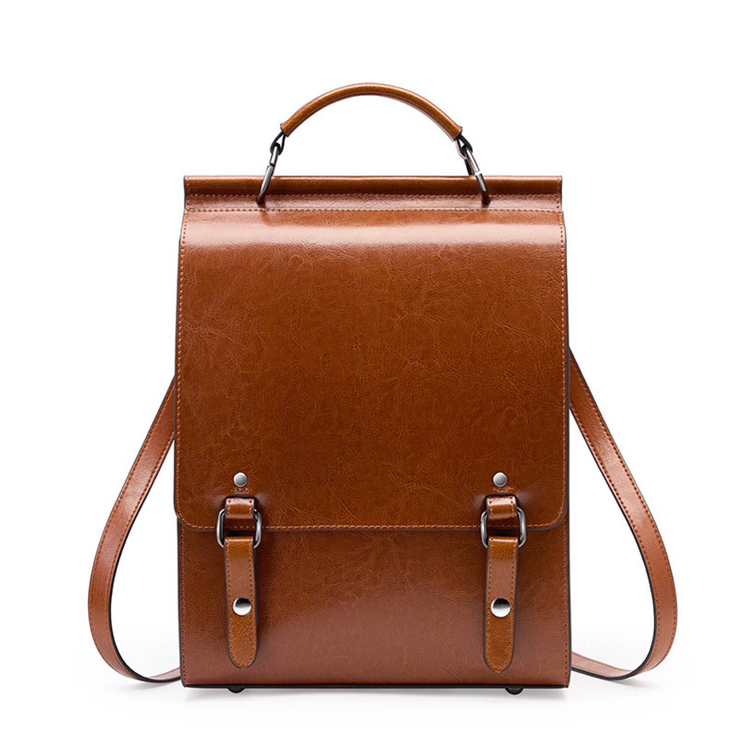 Genuine Leather Ladies Vintage Large Black College Backpacks 6