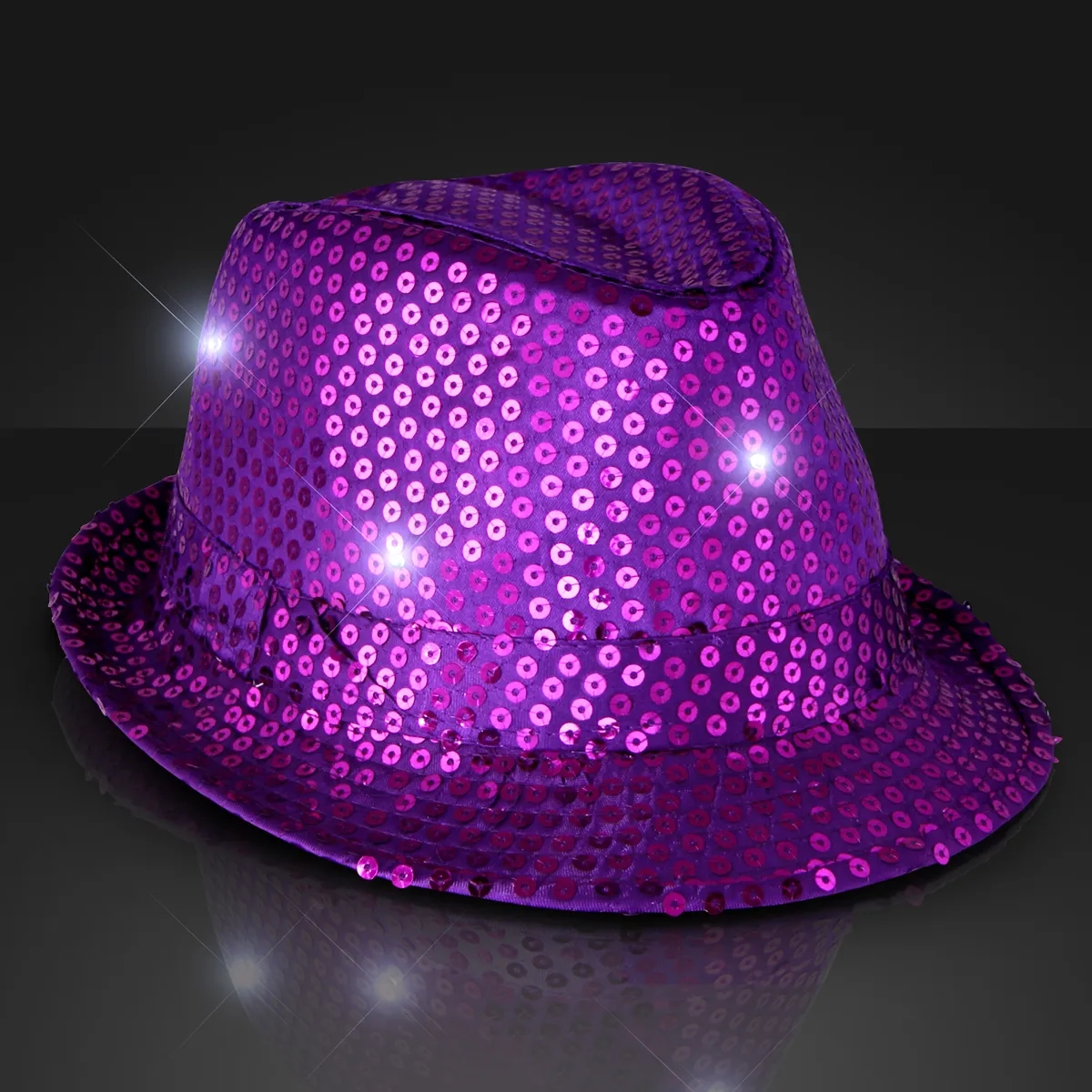 Shiny Single Colored Fedora Hats with Flashing Lights 33