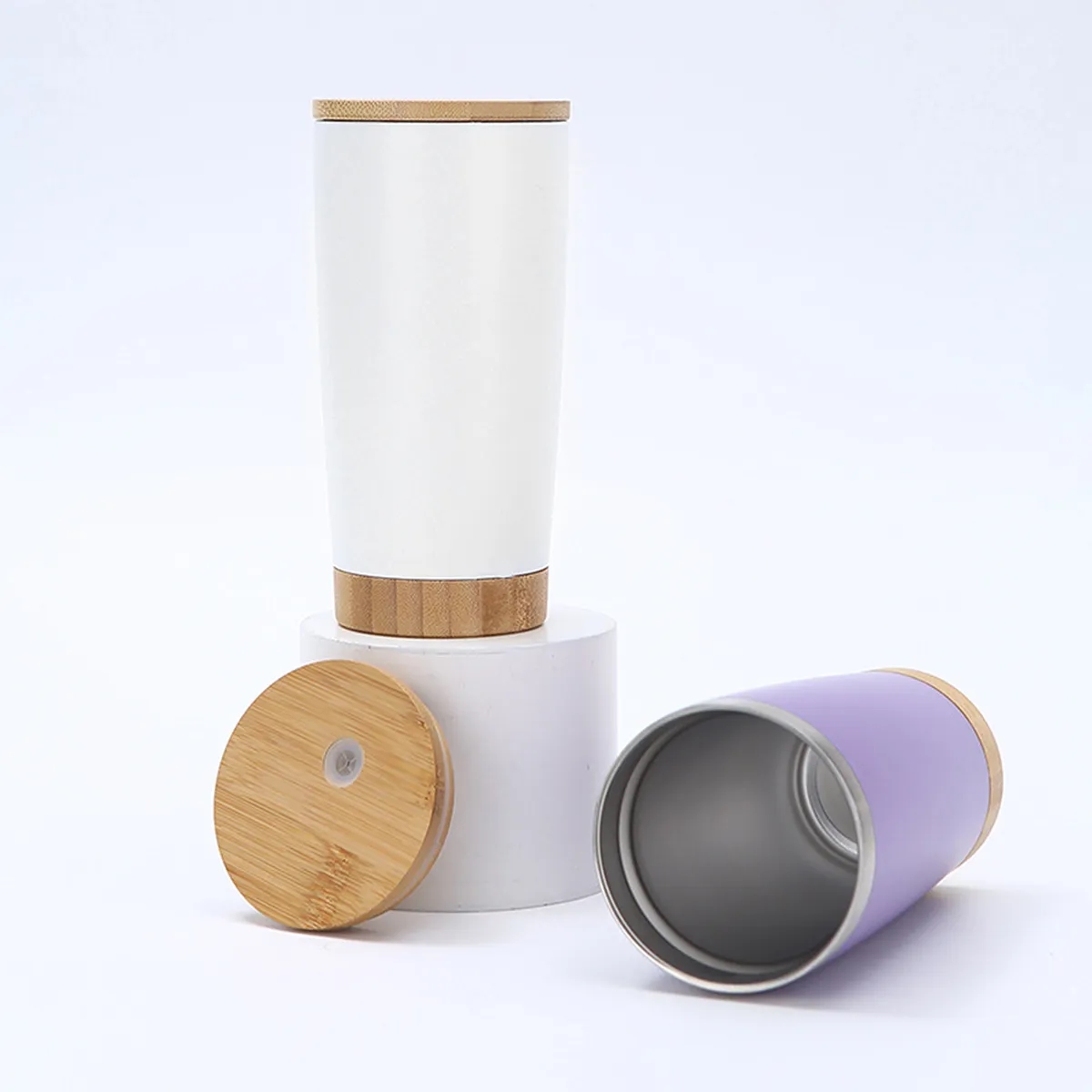 20 Oz Double Wall Thermal Cup With Bamboo Wooden Lid Base 5