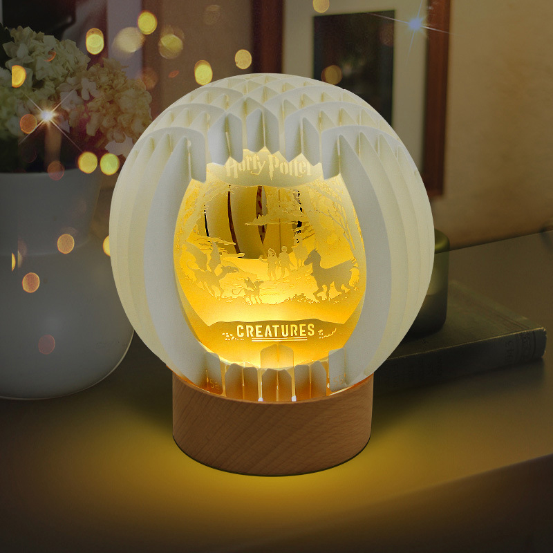 3D Paper Art Table Lamp With Wood Base 3