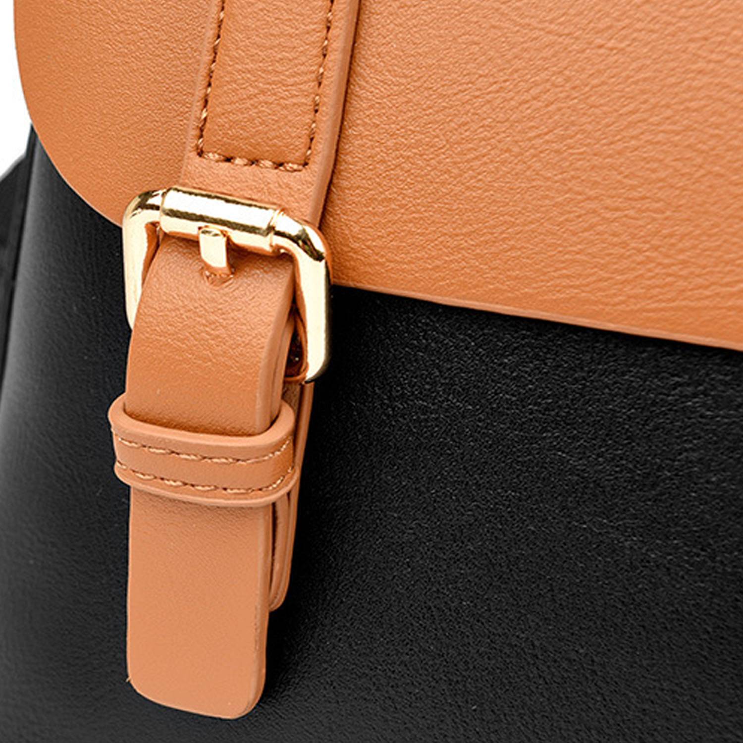 Women Compact PU Leather Backpack w/ Double Lock Clasp 13