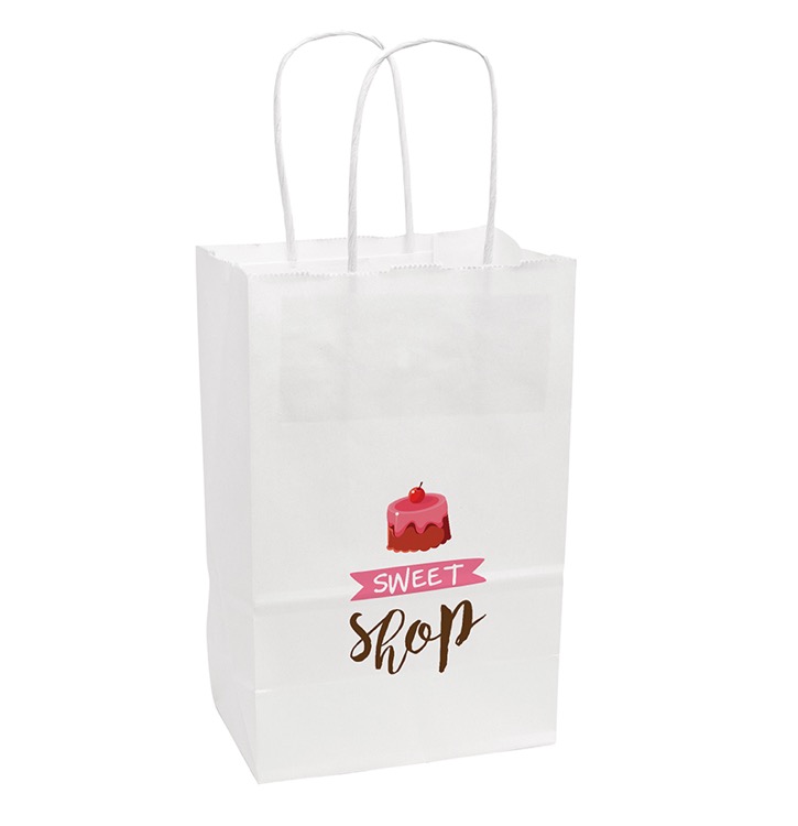 Full Color 1-Sided White Paper Handled Shopper Bag (5.5" x 8.375" x 3.25")