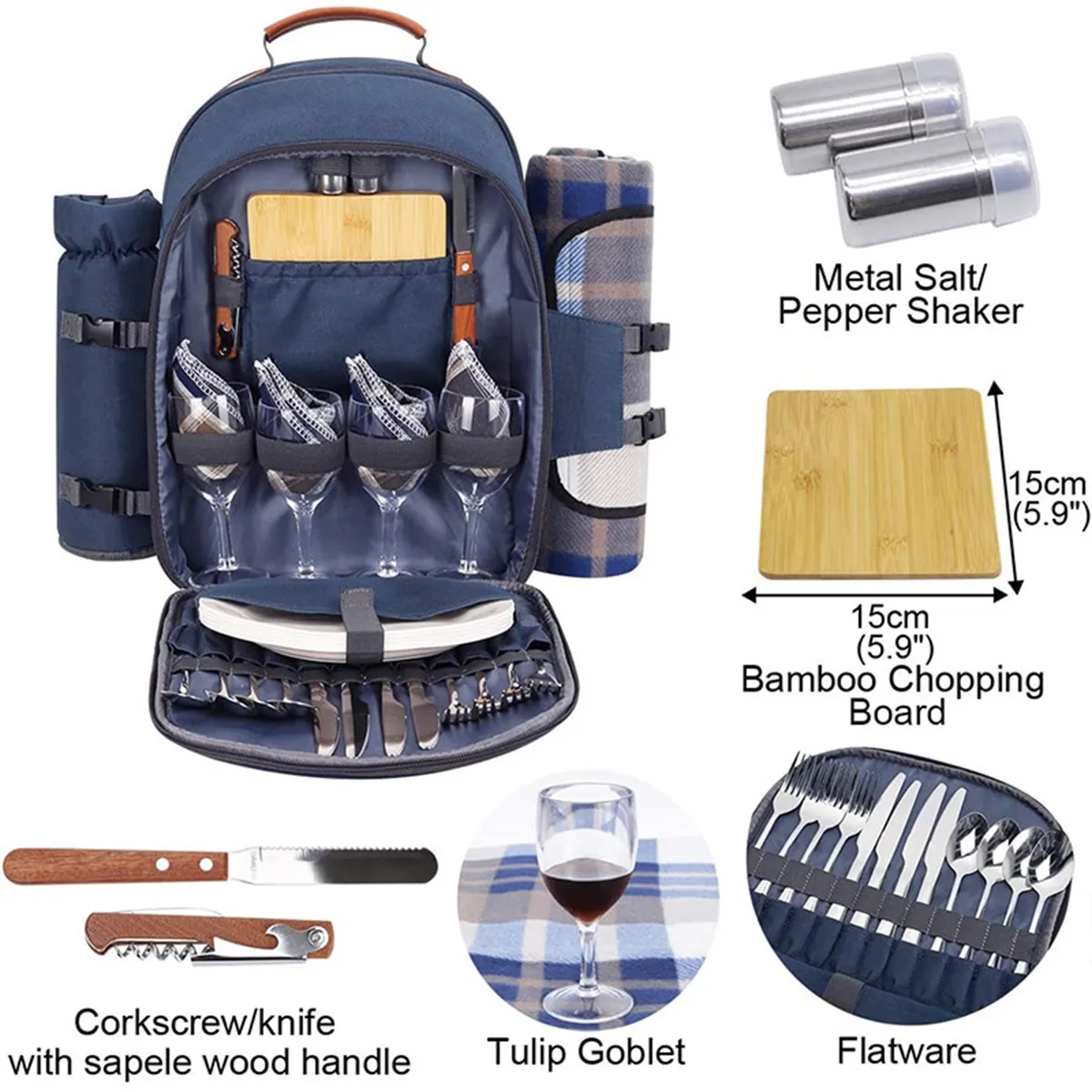 Picnic Backpack with Cooler Bag, Wine Pouch, Blanket 7