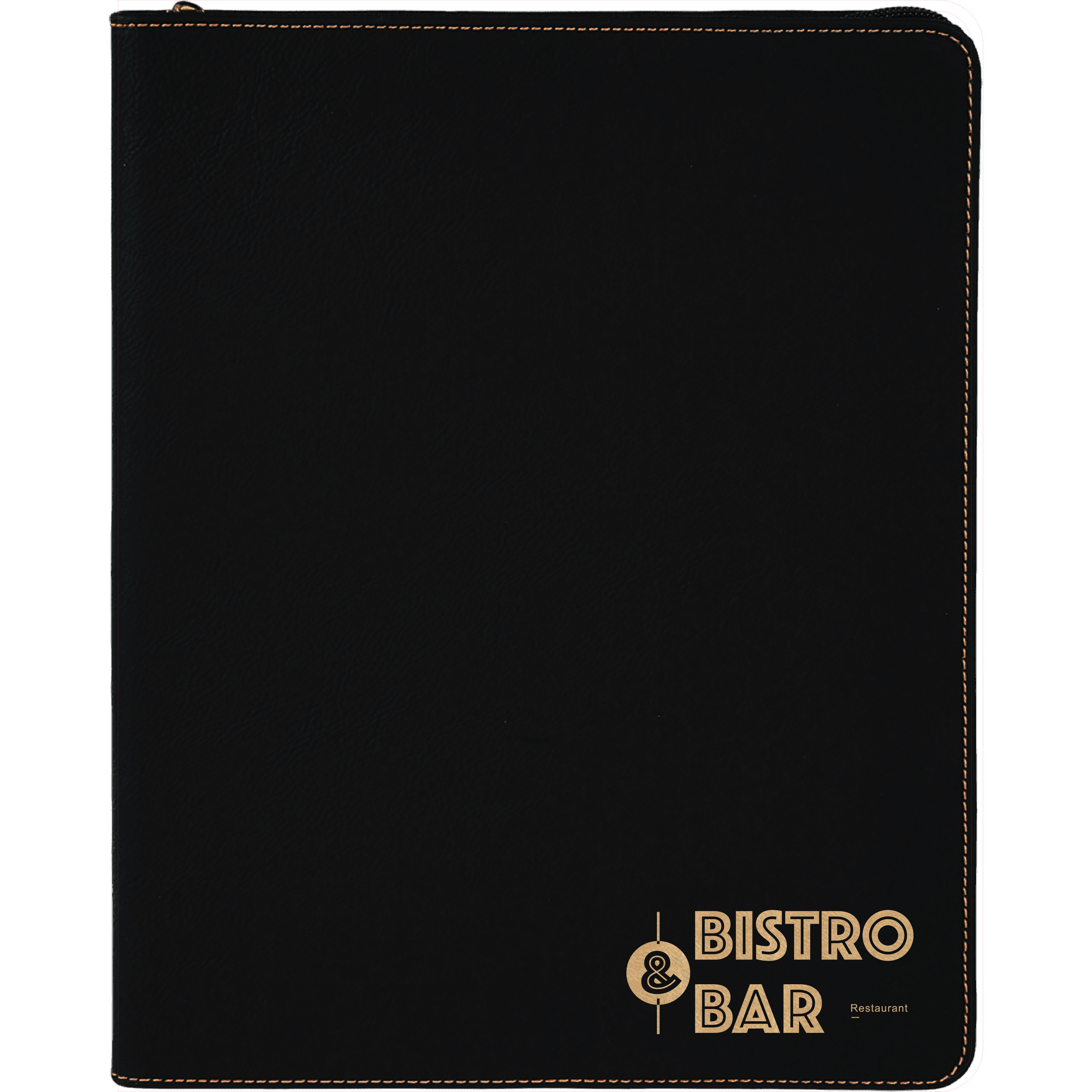 9" x 12" Leatherette Black/Gold Portfolio with Zipper 3