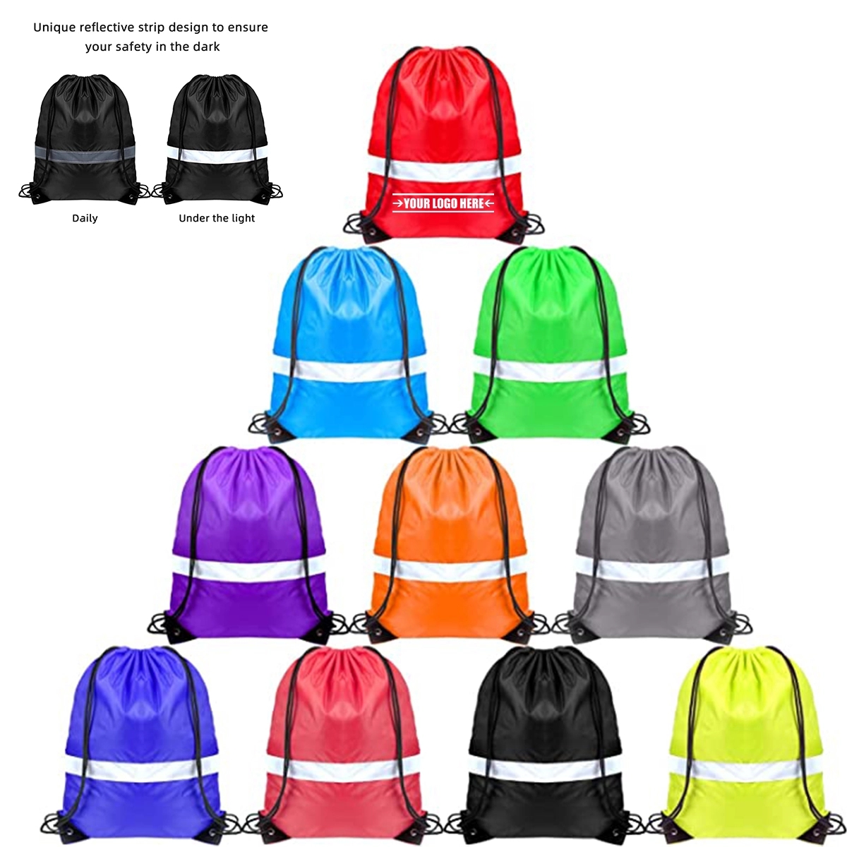 Bulk Reflective Drawstring String Backpack Bags 2