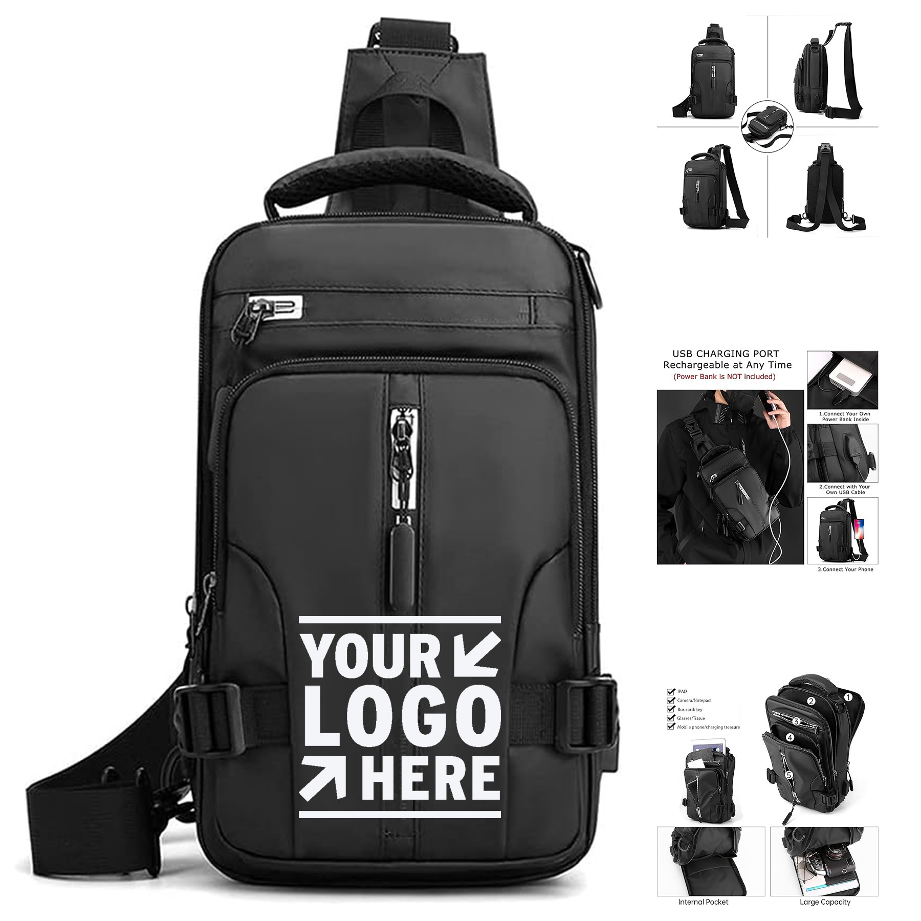 Men Large-Capacity Shoulder Backpack Crossbody Sling Casual Chest Bag With USB Charging Port 2