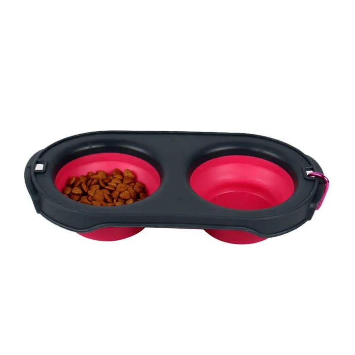 Pets Double Bowl Collapsible Travel Feeder 6