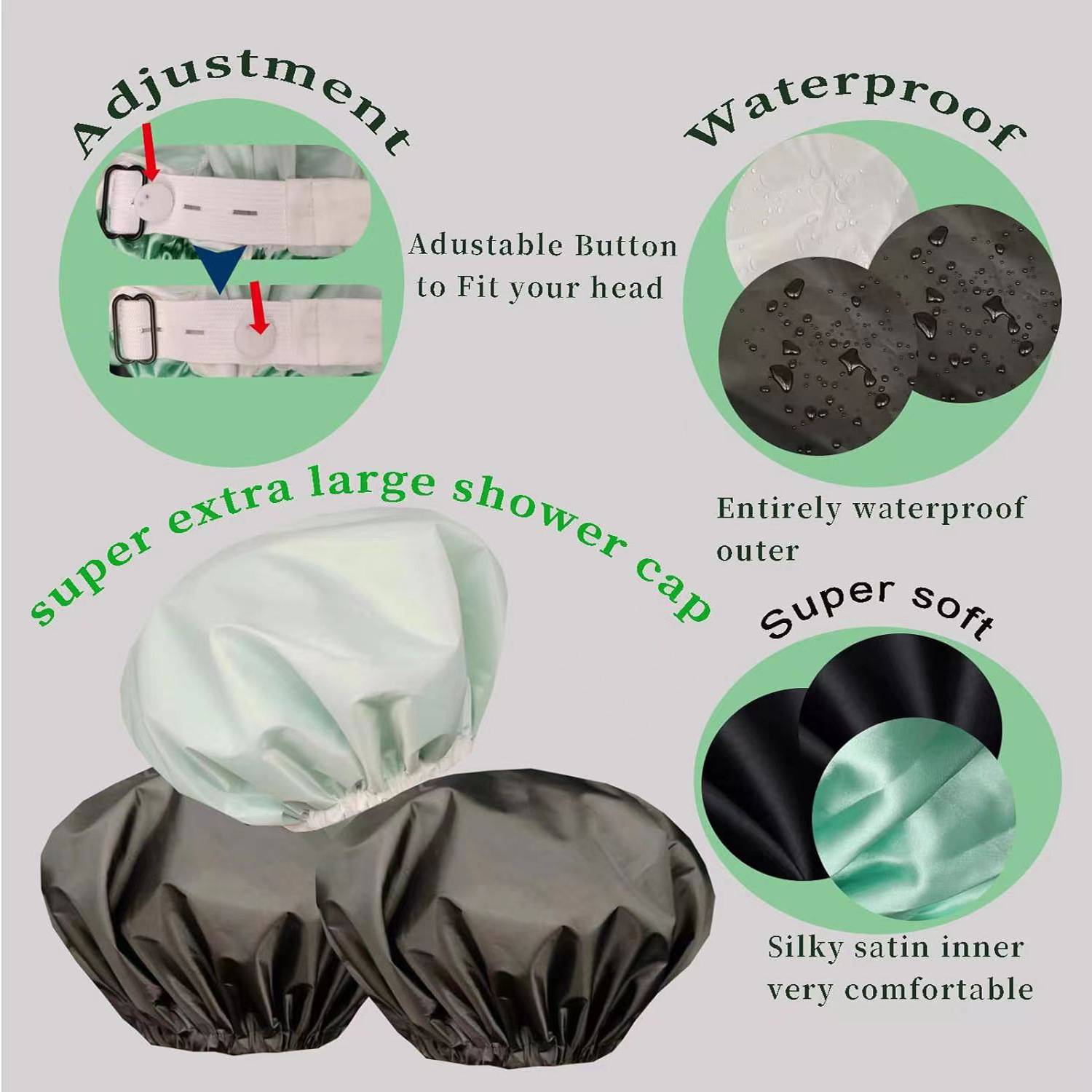 Reusable double layer waterproof shower cap 5