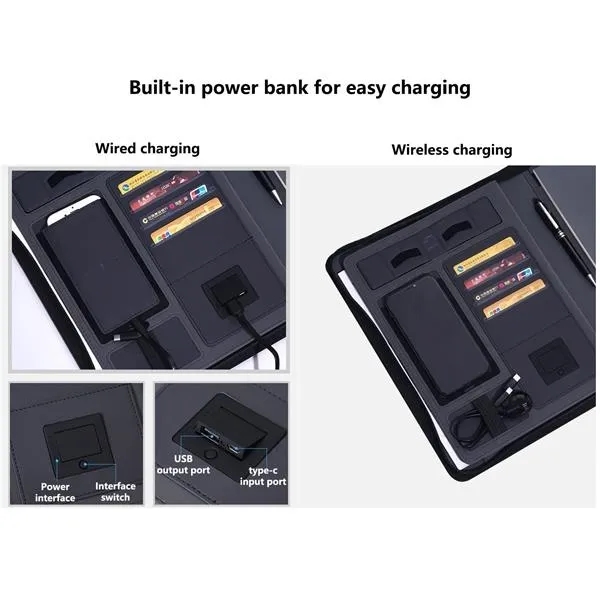A4 Padfolio Leather Folder Waterproof W/ 8000Mah Power Bank 6
